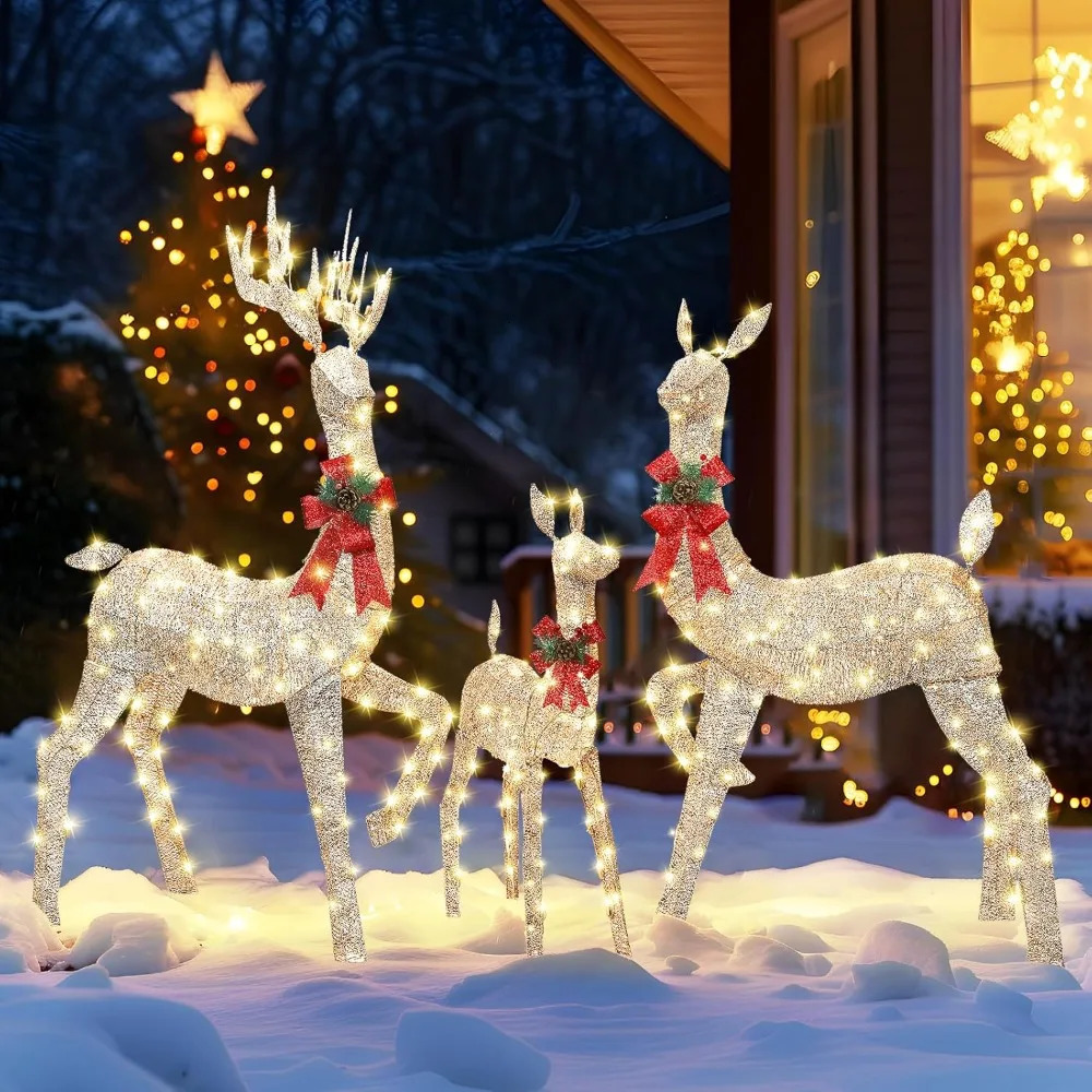 Christmas Deer Family Set 3Piece Outdoor Yard Decorations60 Inch Lighted Holiday Reindeer Decor with 310 Warm White Lights 241115