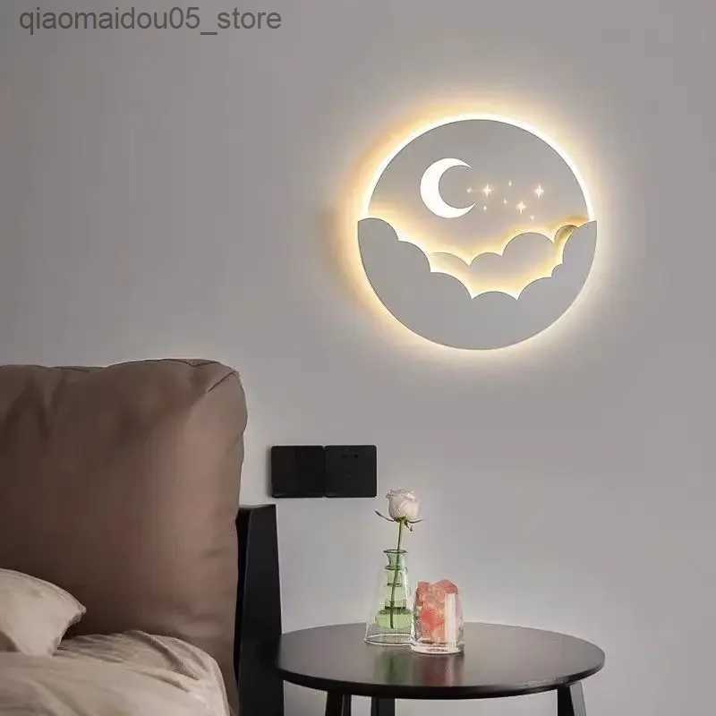 Lamps Shades LED Cloud Star Moon Wall Lamp Bedroom Childrens Room Creative TV Background Stairway and Corridor Pendant Light Q240416