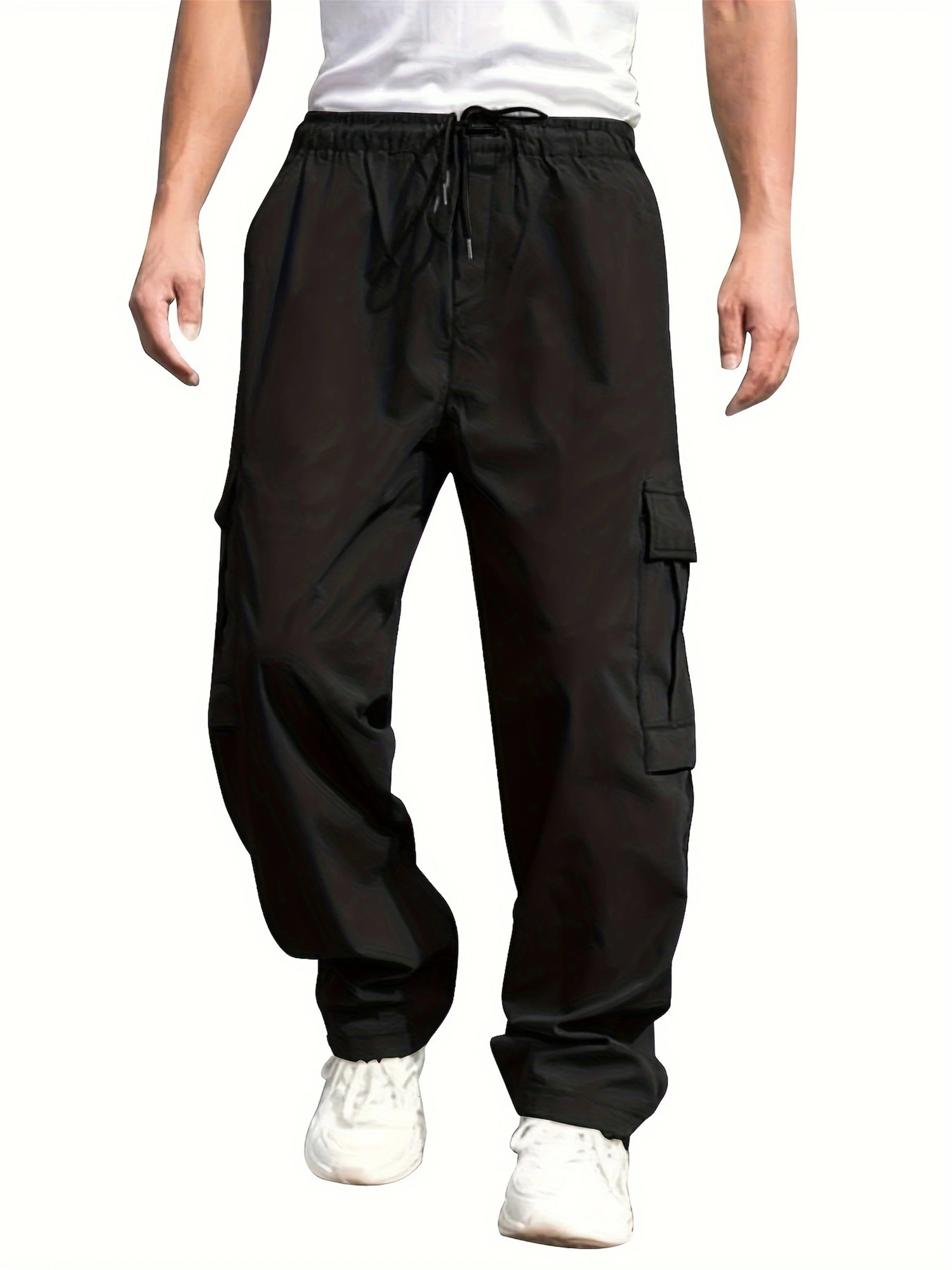 Mens Cargo Pants Trouser Full Length Solid Color Loose Multi Pocket Drawstring 3XL 241115