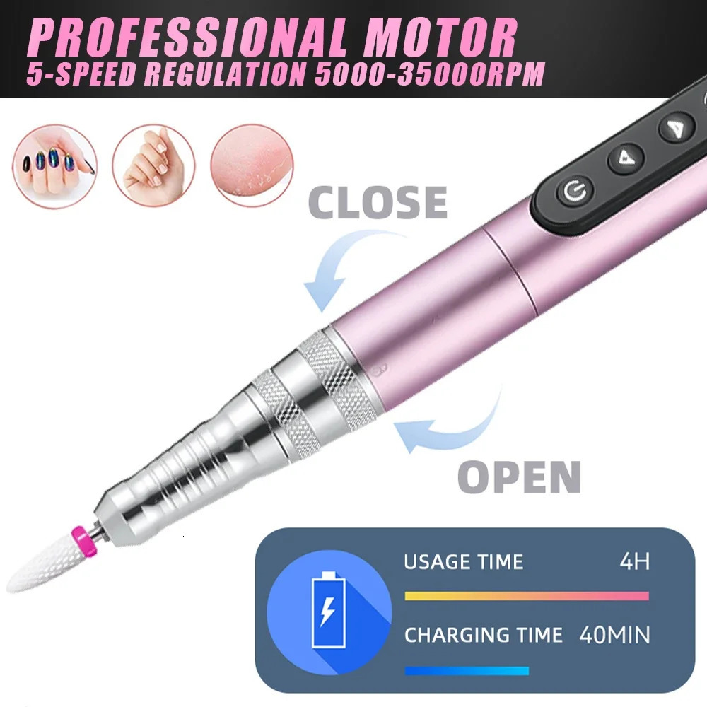 35000RPM Nail Drill Machine Professional Electric Nail Sander Polisher Cordless Nail File For Acrylic Gel Nails Nail Tools 241115