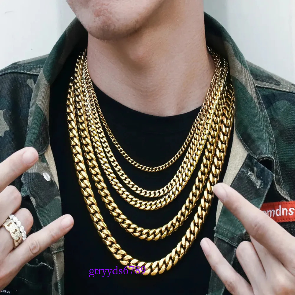 Gold Miami Cuban k Chain Necklace Men Hip Hop Solid Stainless Steel Jewelry Necklaces