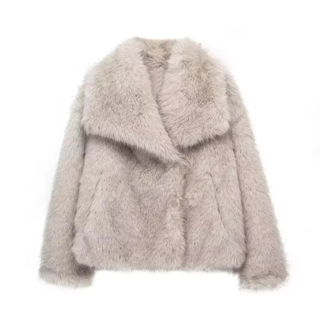 Faux Fur Coat Women Warm Turndown Gradient Animal Furry Female Overcoat 2023 Autumn Winter Loose Street Lady Outwear 241108