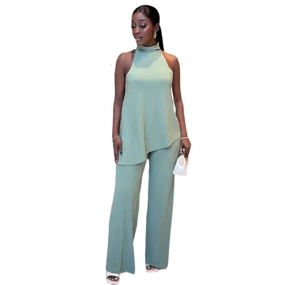 Women's Clothing 2024 Spring/summer New Off the Shoulder Sleeveless Camisole Vest Wide Leg Long Pants Casual Set F41662