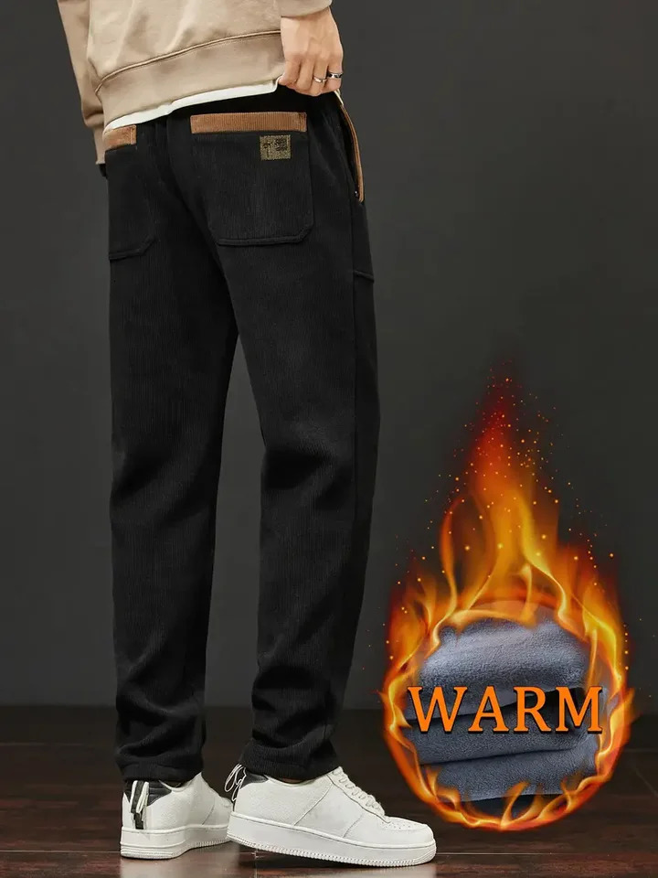 Winter Thick Wool Mens Pants Warm Casual Embroidered Alphabet Lining Plush Outdoor Sports 241115
