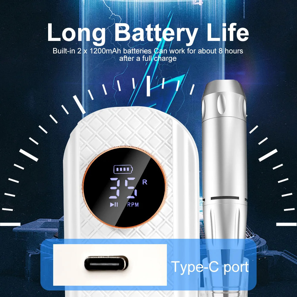 35000PRM Professional Electric Portable Nail Drill Machine Rechargeable Low Noise Nail Sander File For Acrylic Gel Nails Remove 241115