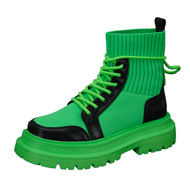 Street Style Thick Sole Man Fashion Sock For Men Breathable Height Increased High Top Male Platform Boots Green Black