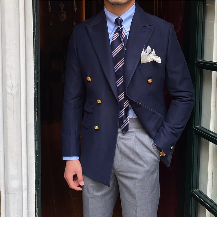 Only Jacket 1 PCS British Daily Men Blazer Slim Suit Homme Solid Masculino Fashion Double Breasted Casual Trendy 241115