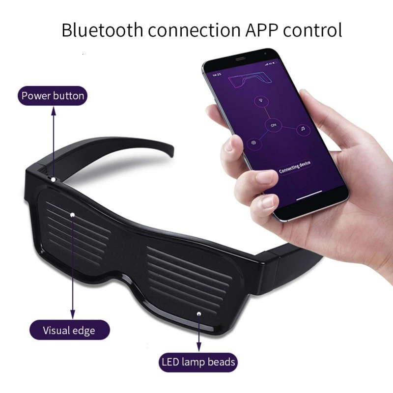 Bluetooth programmable LED text USB charging display screen glasses dedicated nightclub DJ festival party luminous toy gift 241116