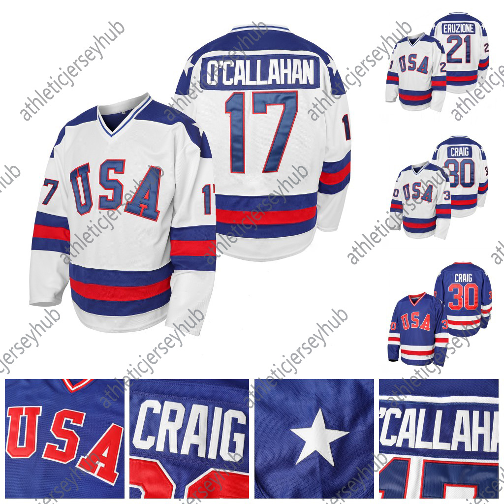 Men 1980 Team Hockey Jack 17 O'Callahan 21 Mike Eruzione Jim 30 Craig Miracle On Ice Hockey Jersey