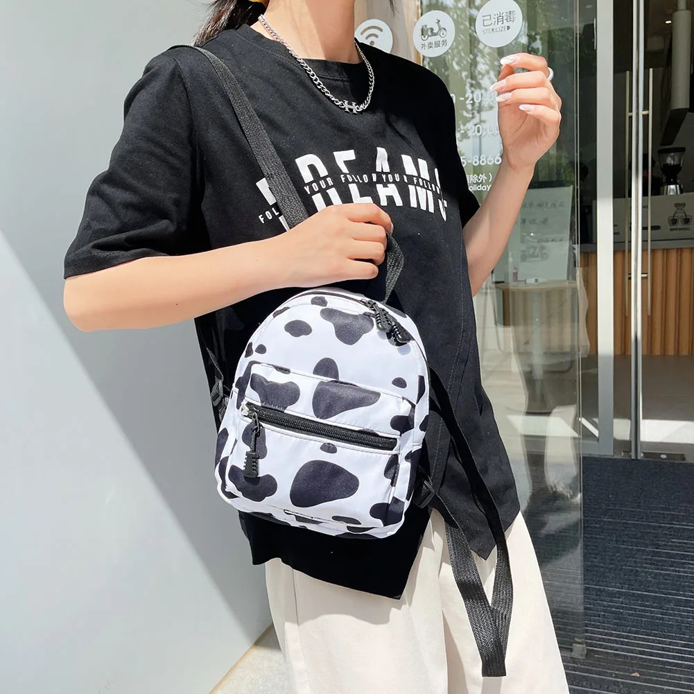 Women Zebra Leopard Cow Print Backpacks Nylon Shoulder Bag Students High School Small Book Bag Female Mini Rucksack mochila 241115