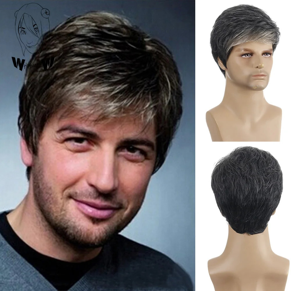 WHIMSICAL W Men Short Hair Synthetic Wigs for Daily Use Fashion Wig Ombre Male Natural Hair Heat Resistant Breathable 241115