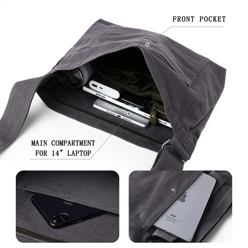 Canvas mens cross body bag retro messenger bag 11L large capacity outdoor fashion bag 13 inch laptop shoulder bag 241115