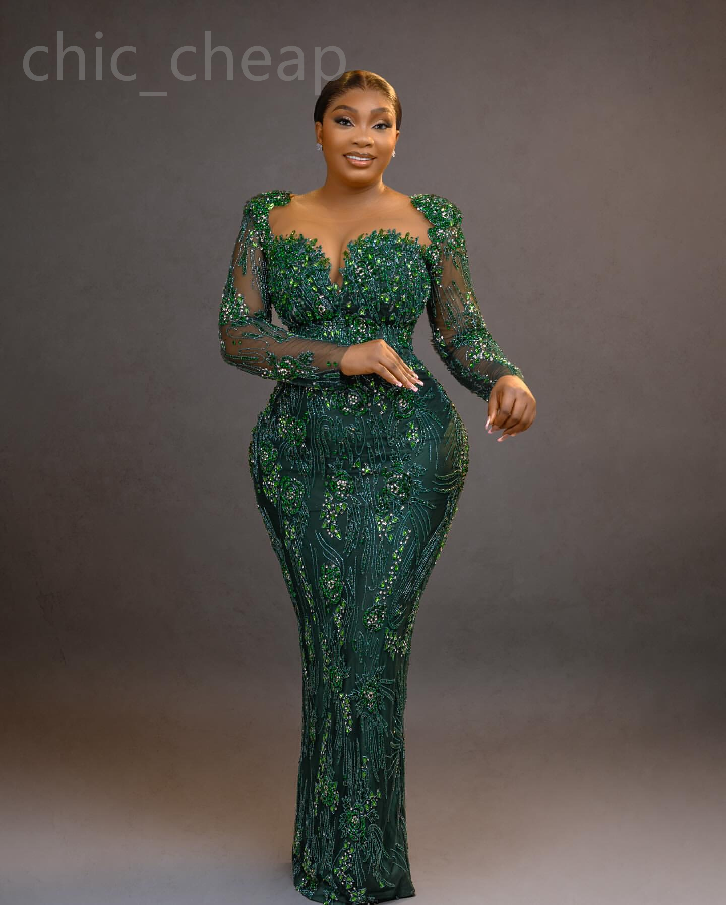 2024 Aso Ebi Dark Green Mermaid Prom Dress Crystals Beaded Lace Evening Formal Party Second Reception 50th Birthday Engagement Gowns Dresses Robe De S