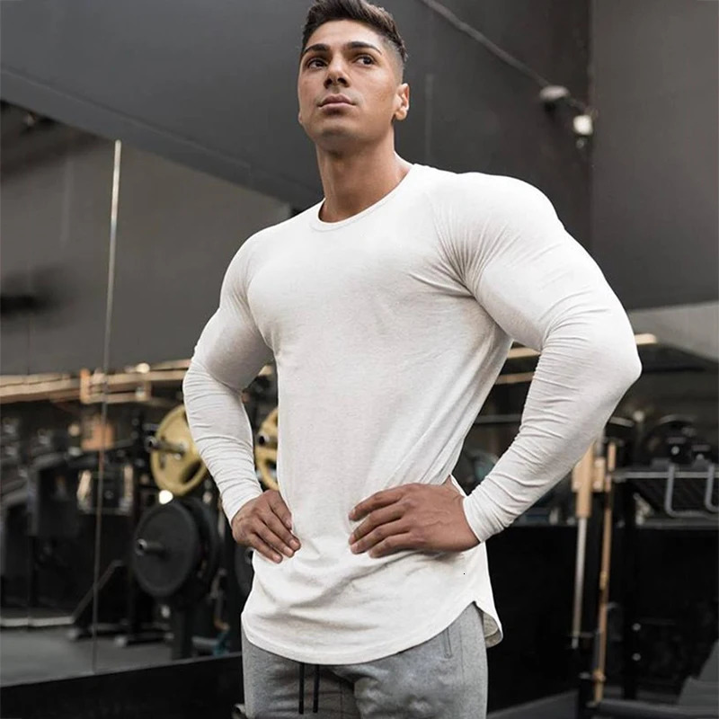Spring Autumn Slim Fit Cotton Fitness Long Sleeve T Shirt Men Sports TShirt Oneck Running Tee Gym Bodybuilding Tshirt 241115