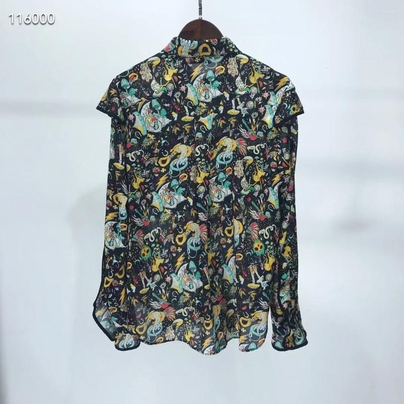 Womens Blouses Women Top Vintage Printing Cape-style Design Single Breasted Long Sleeve Ladies Shirts 2024 Spring Summer