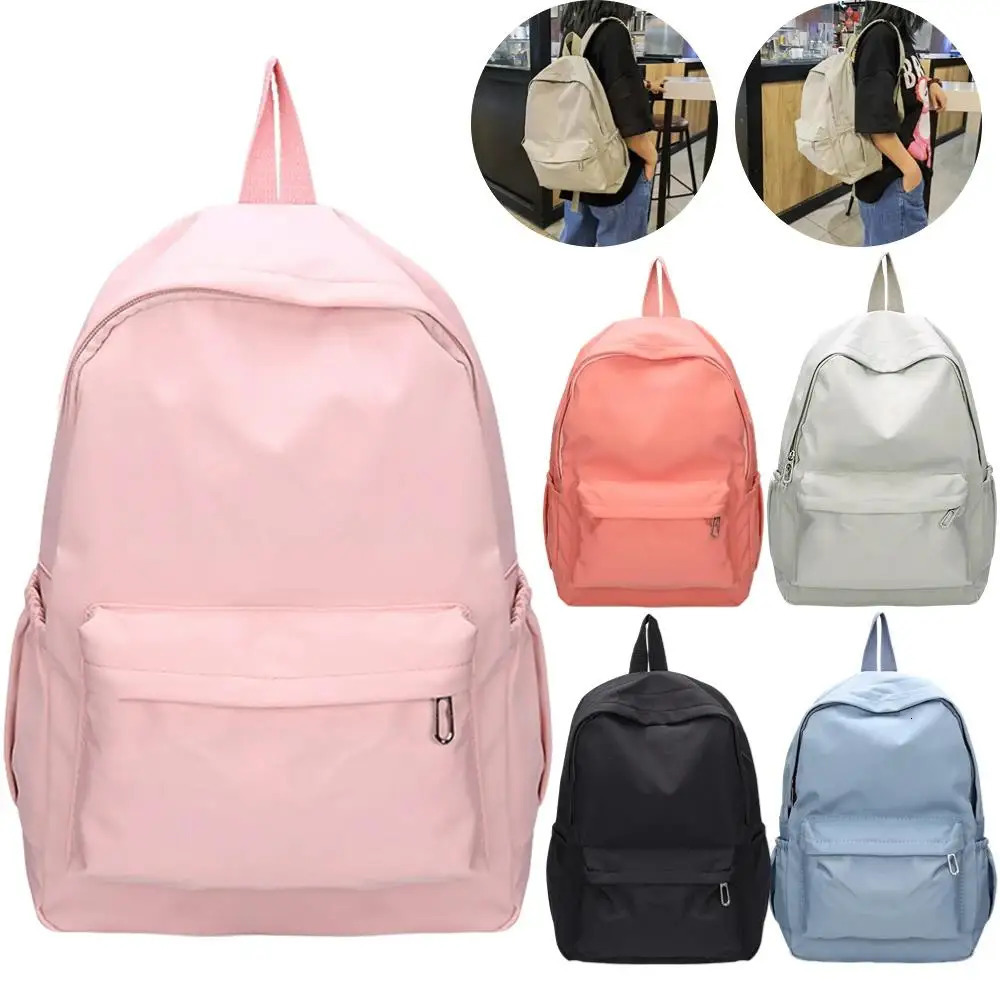 Preppy Solid Color Shoulder Bag Nylon School Knapsack Korean Teenager White School Bag Sports Travel Backpack for Women 241115