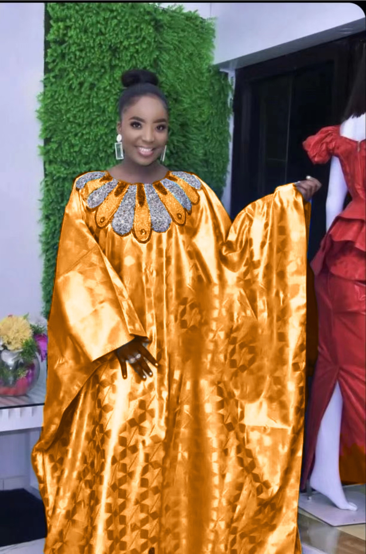 TikTok 2024 sequin embroidered print loose fitting robe with headscarf oversized robe dress for women 230302