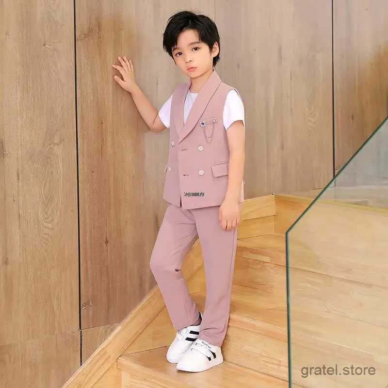 Suits Children Formal Wedding Suit Kids Vest Pants Party Photograph Set Teenager Boys Tuxedo Party Dress Child Dance Show Costume