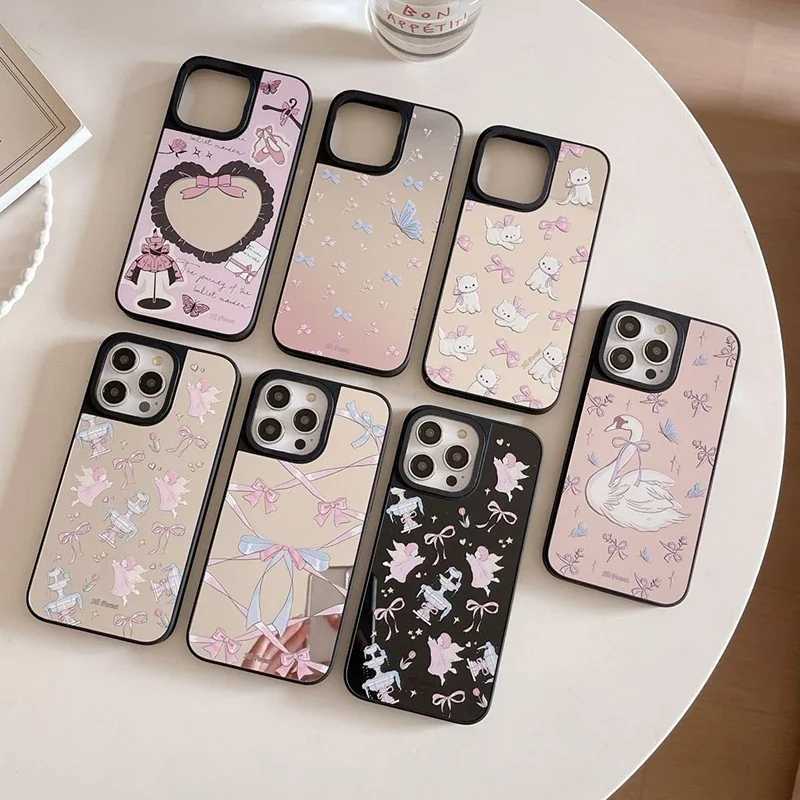 Phone case Swan Bowknot Mirror Surface Phone Case Cover for iPhone 11 12 13 14 15 16 Pro Max Case Z241102