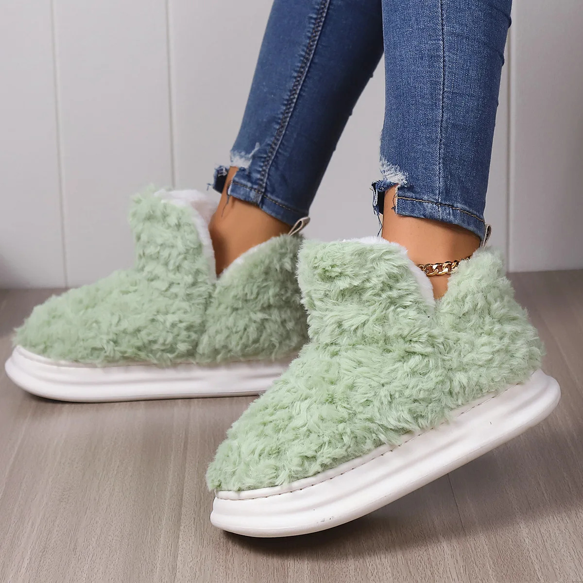 Women Warm Fur Slippers Couples Winter Platform Shoes Soft Plush Thick Sole Girls Boys Indoor Street Snow Boots Fluffy Footwear 241115
