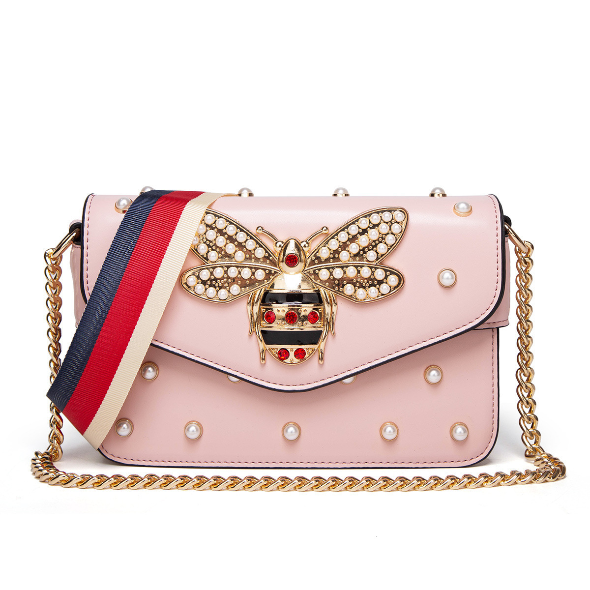 Women's Clothing Brand Leather Splicing Little Bee Fashion Designer Handbag Crossbody Bag