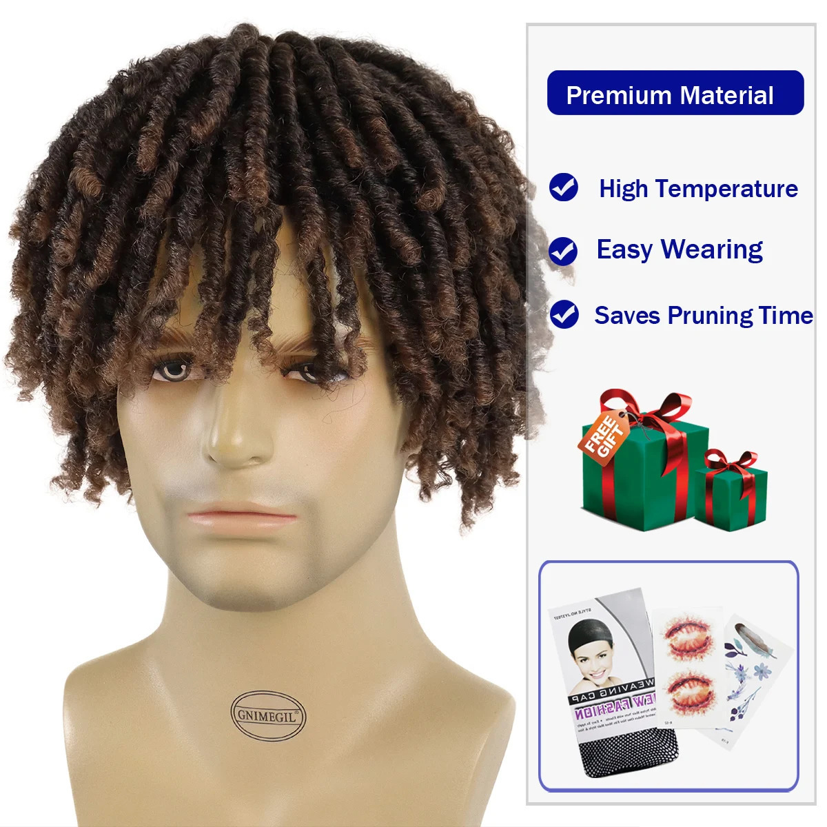 GNIMEGIL Synthetic Short Afro Twist Hair Braided Half Wig for Black Men Clip in Toupee Hairpieces Dreadlocks Male Wig Rock Party 241115
