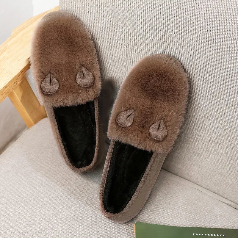 Winter fluffy womens shoes fashionable gold buckle warm fur coat womens flat shoes womens indoor sliding shoulder straps family womens shoes 241115