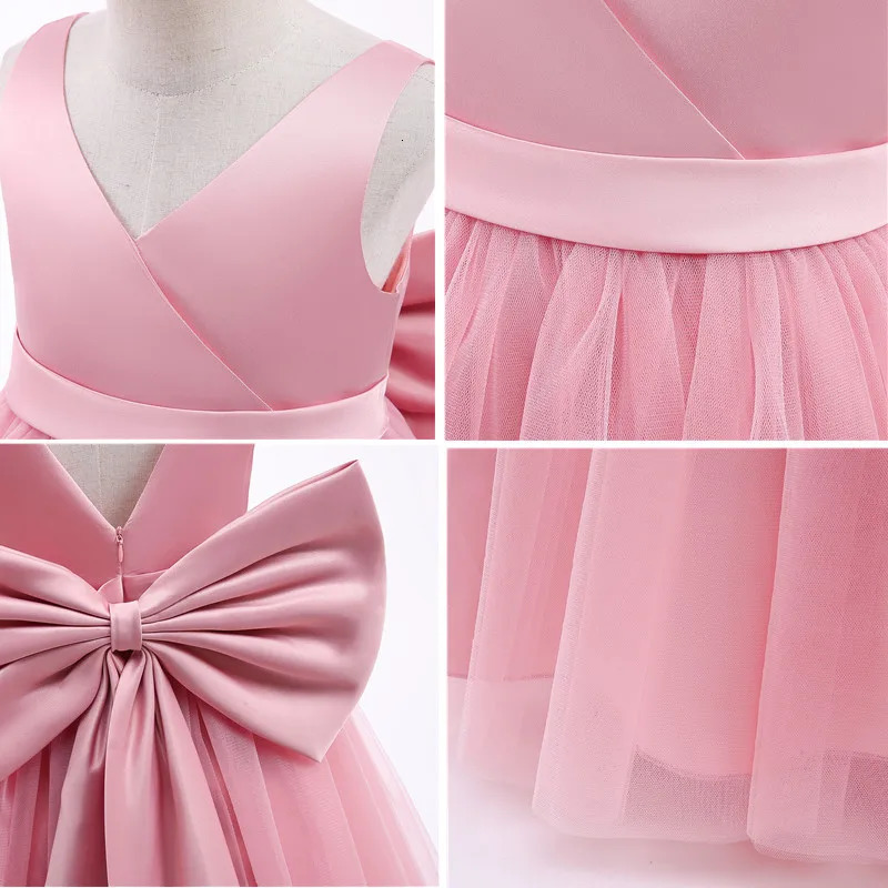 Elegant Girls Big Bow Dress Teen Girl White First Communion Ceremony Long Robe Clothing Kids Bridesmild Wedding V-Neck Vestidos 240407