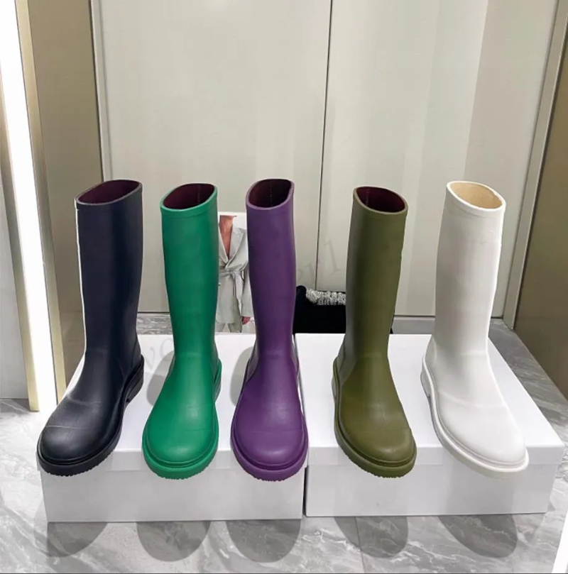 Vantage Medieval Rain Boots Women As one Fashion Designers Boots luxury Leather rubber High quality heel-height 3.5cm Tube height 32cm Rain boot Size 36-41