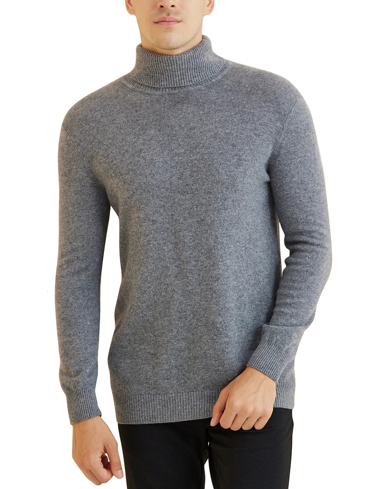 Mens Knitted Sweater 100% Merino Wool Turtle Neck Sweater Autumn/Winter Warm Long Sleeve Lanhua Mens Clothing 241112