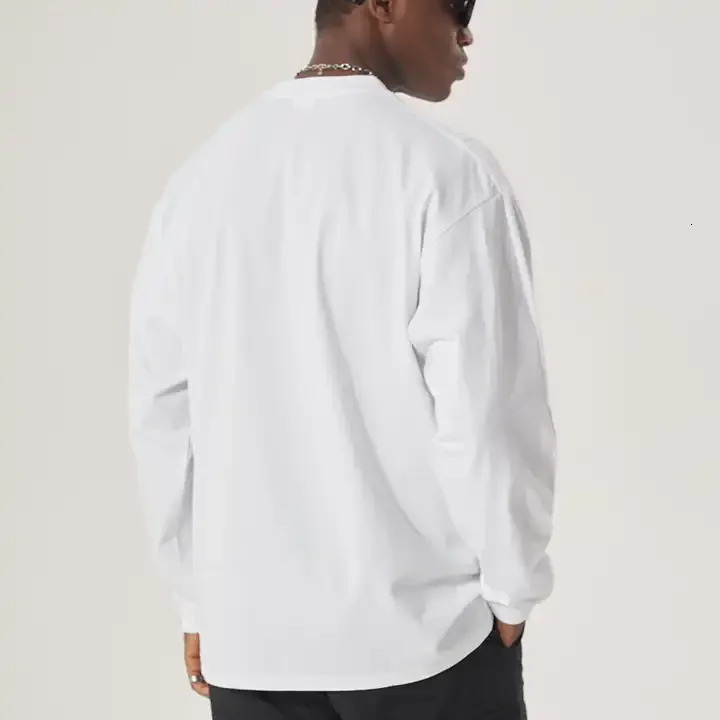 300GSM Heavyweight Autumn Long Sleeves T Shirt for Men 100%Cotton Plain Shirt O-Neck White Tops Oversized Mens Clothing 240409