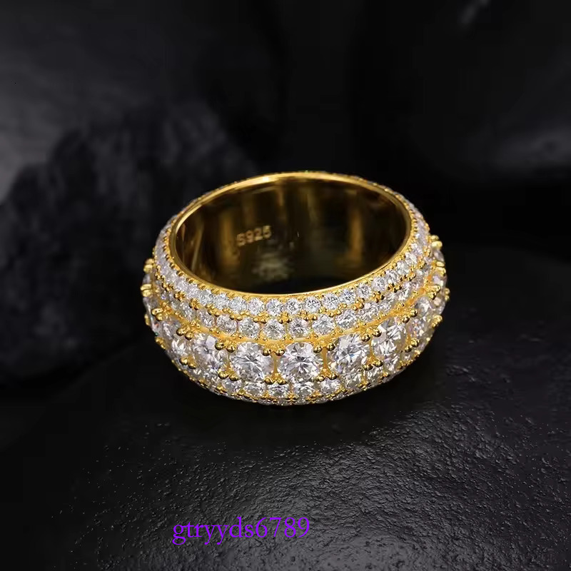 Hip Hop Iced Out Sier Pass Dia Tester 5 Rows VVS Moissanite GRA Rapper Dazzg Sparkly Eternity Band Ring For Men