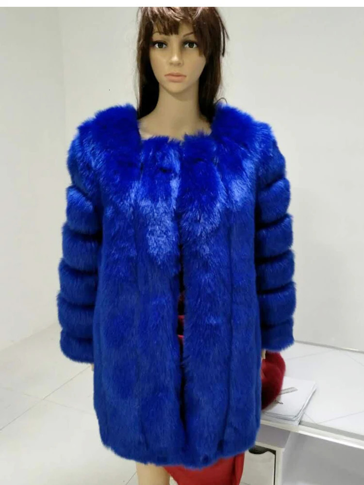ZADORIN S4XL Winter Faux Fur Coat Slim Long Pink Red Blue Jacket Women Coats Manteau Fourrure 241108
