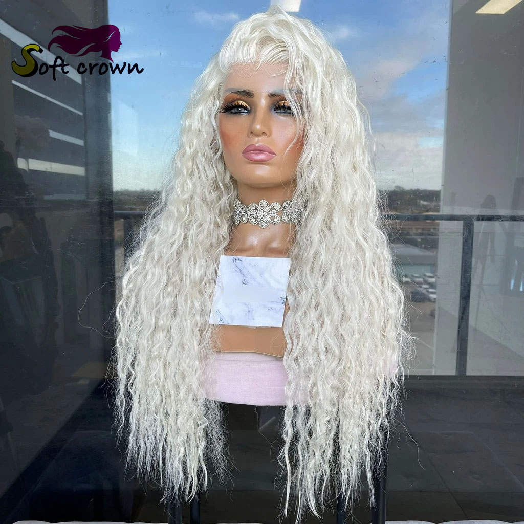 Long Wavy Synthetic Lace Front Wigs Lace Frontal Wig for Women High Density Cosplay party hair Heat Resistant hand implanted white