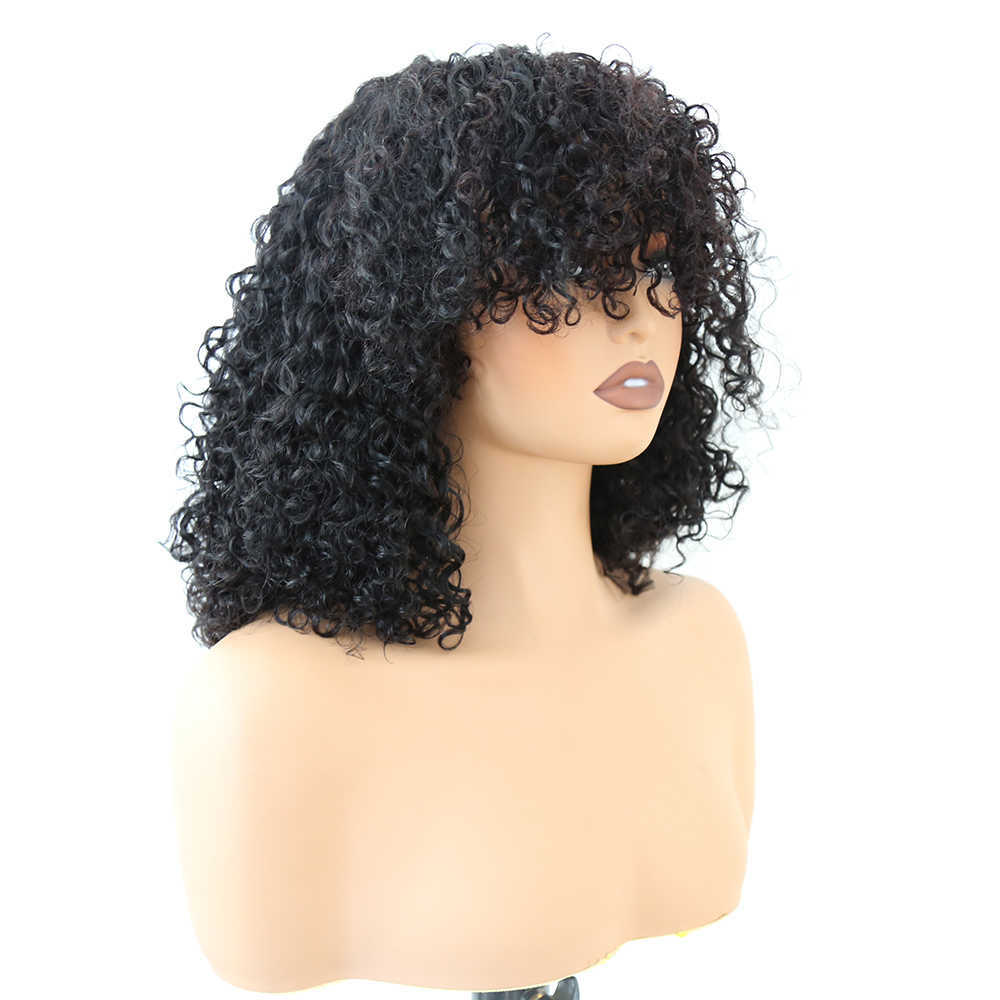 Mayqueen 12Inch Super Double Drawn Vietnamese Wig Luxury Curly Virgin Hair Wig Bang Machine Made Human Hair Bob Wigs For Women