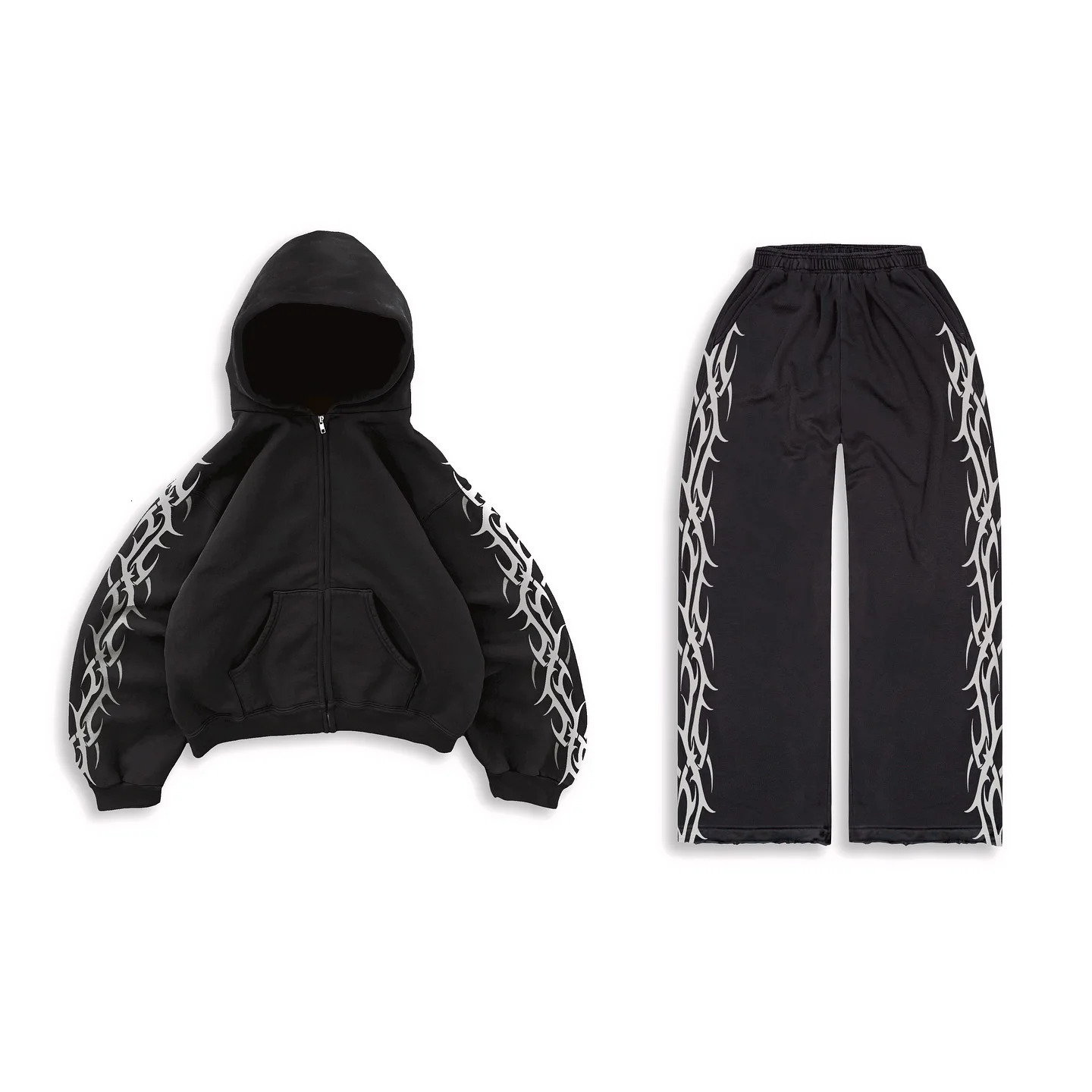 Y2k Vintage Drawstring Casual Bilateral Printing Sports Pant Street Autumn Winter Set Print Hooded Men Sweatshirts 241115