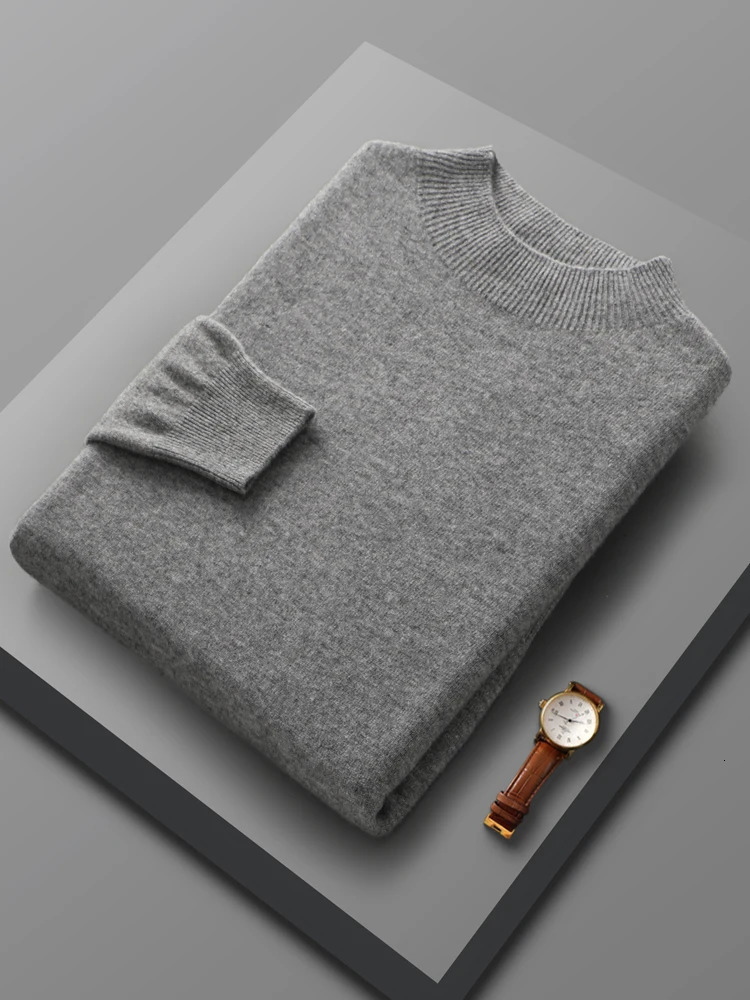 Spring and autumn 100% Merino wool pullover sweater cashmere knitted mens plain collar long sleeved basic clothing elegant top 241115