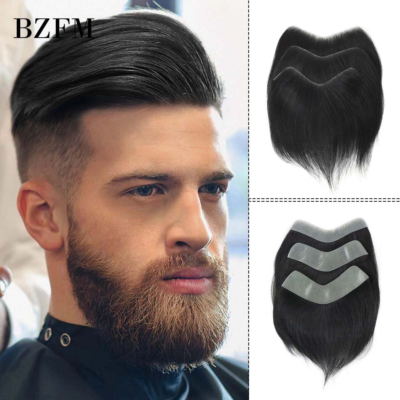 Black Color Straight Hair V Style Frontal Hairline For Men High Density 100% Human Remy Hair PU Skin Mens Capillary Prosthesis 241115
