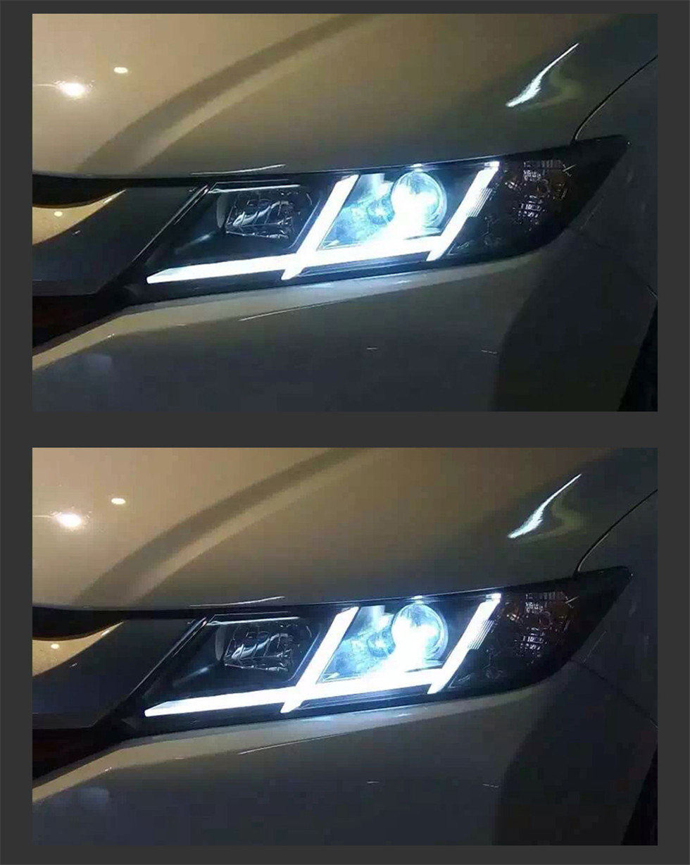 Car Styling for Honda City 20 15-20 19 Head Lamp Upgrade Double U DRL Projector LED Lens Signal Lamp Head light Assembly