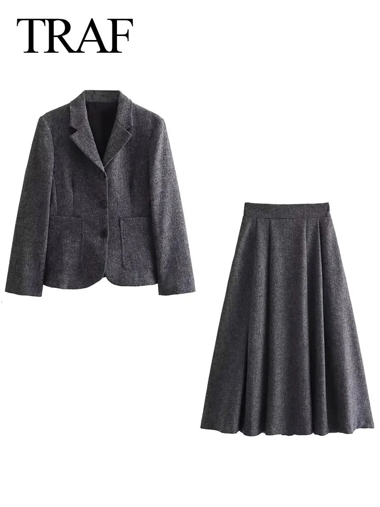 TRAF Autumn Womens Clothing Trend Solid Vneck Texture Slimming JacketWrinkled Commuting Office 241115