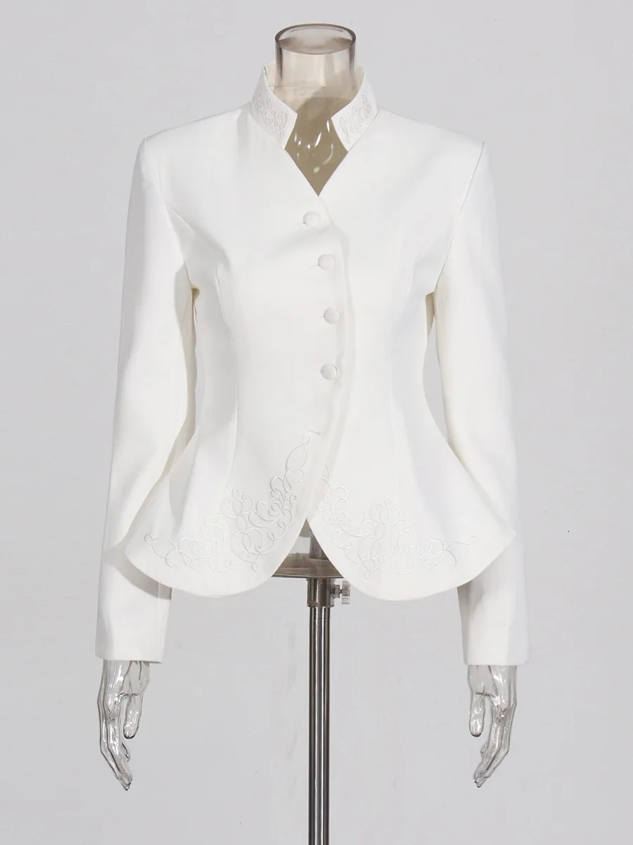 Get Spring Womens Ski Suit Autumn Three Dimensional Embroidered White Jacket High Waist Folded Two Piece Set 241115