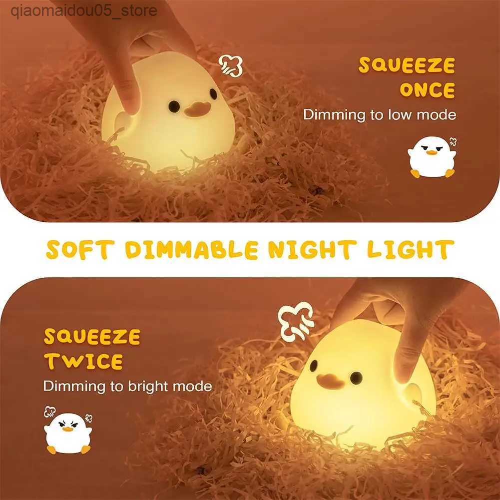 Lamps Shades LED cute bean duck night light with touch sensor rechargeable desk lamp bedroom living light Q240416