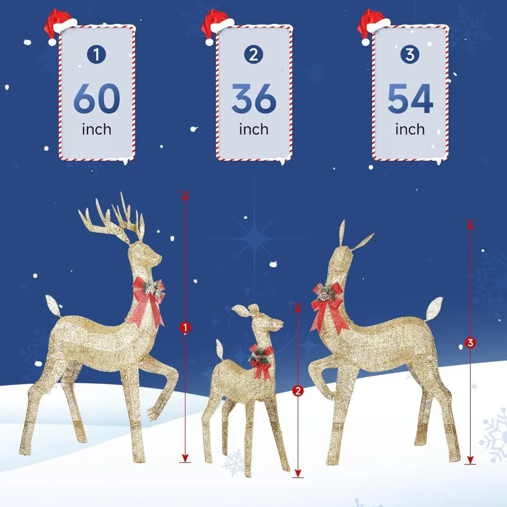 Christmas Deer Family Set 3Piece Outdoor Yard Decorations60 Inch Lighted Holiday Reindeer Decor with 310 Warm White Lights 241115 - view 7