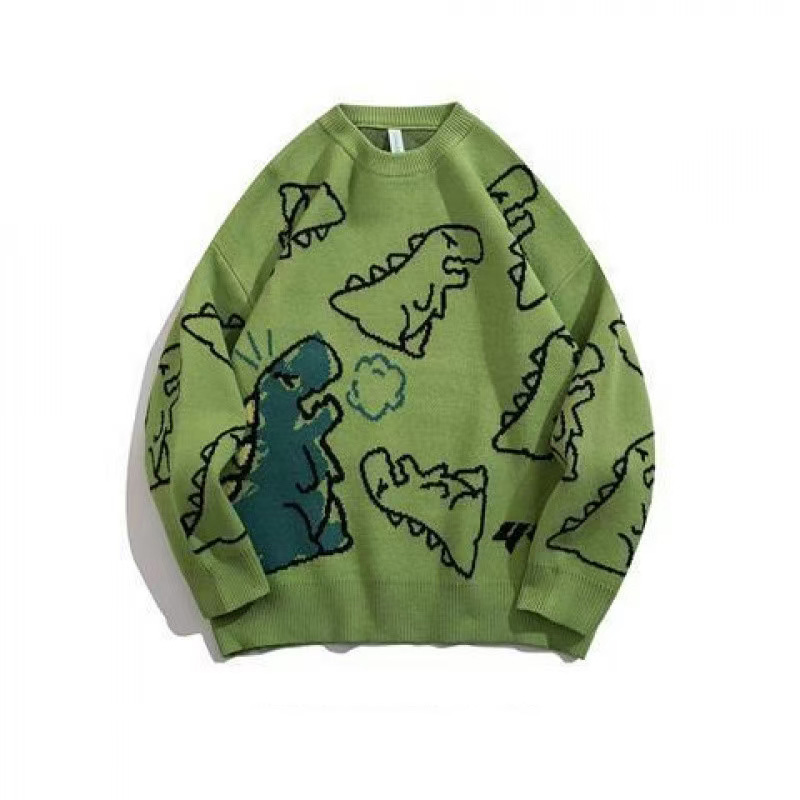 Unisex sweater, classic fashion long-sleeved dinosaur sweater with round neck loose and soft round neck pullover in autumn and winter, back-to-school 