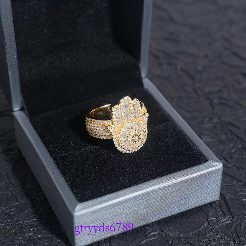 New Arrivals Sterg Sier Iced Out Hamsa Hand Men Hip Hop VVS Moissanite Dia Rings