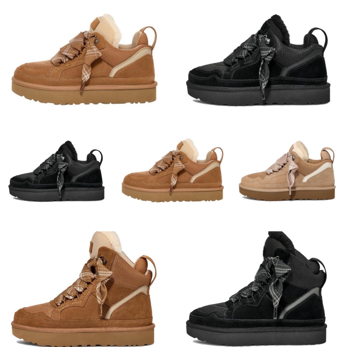 Sheepskin Ankle Boots Suede Casual Shoes Short Fashion Booties with Lace-Up Design in Chestnut Black Sand u0026 Mustard Seed - Womans Platform Sneaker Boots