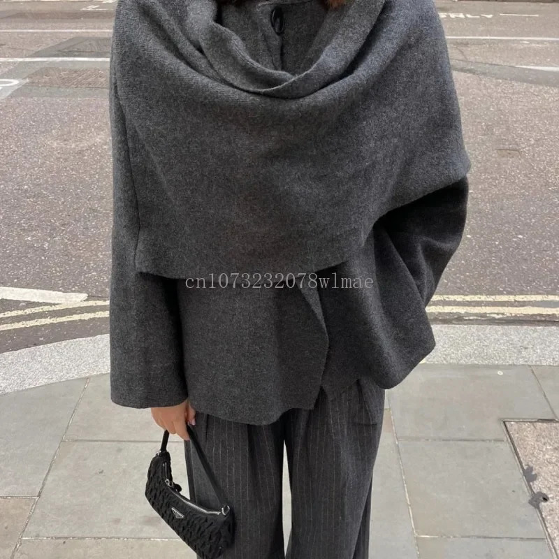 Autumn Fashion Women Scarf Collar Short Wool Blends Coat Chic Casual Solid Long Sleeve Button Jacket Female Street Outerwear 241108