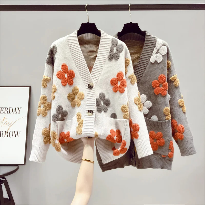 2023 spring and autumn fashion womens knitted longsleeved vneck sweater cardigan jacket women loose western style 241108