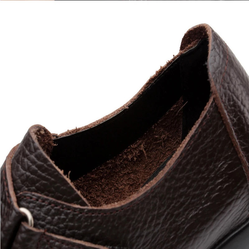 Womens genuine leather Moccasins Mom hook and loop wedge shoes womens Plus size 42/43 flat shoes womens anti slip shoes autumn 241115