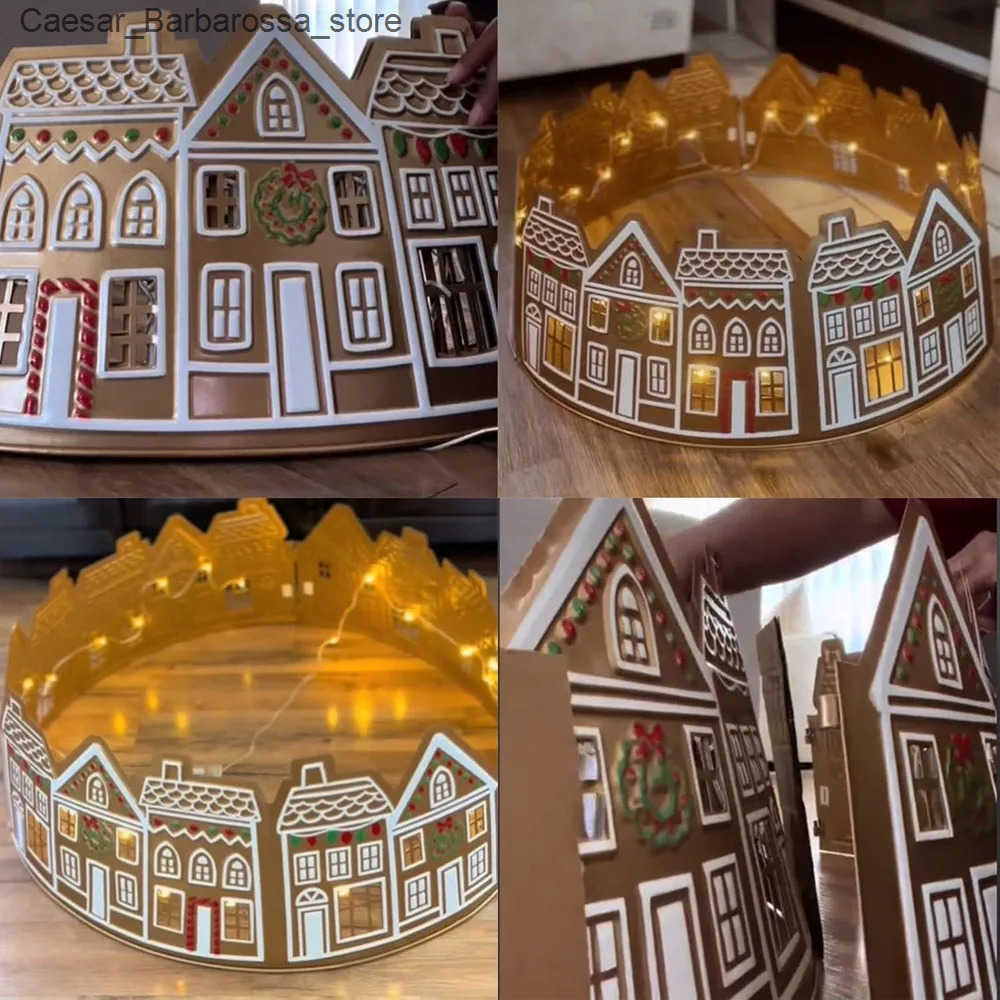 Christmas Decorations Christmas tree collar basket non-woven fabric house design decorated with light tree rings powered by 26/28 inch batteries J2411